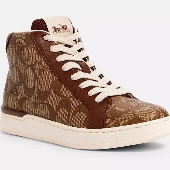Coach Clip High Top Sneaker- Women's 10 Khaki/Saddle - Picture 1 of 5